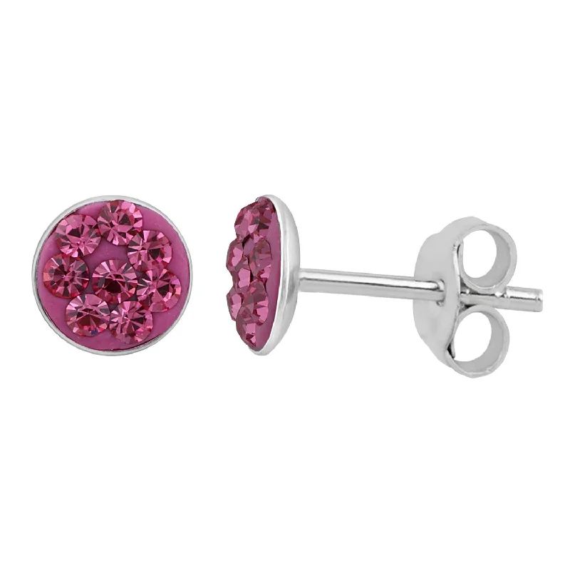 geometric earrings for women -Sterling Silver 5mm Rose Crystal Stud Earrings