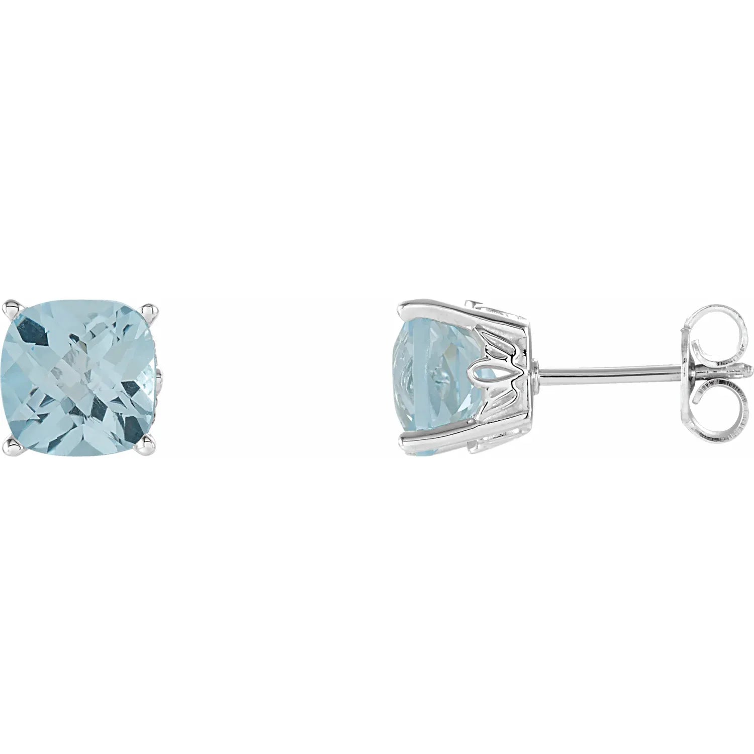 zodiac sign earrings for women -Sterling Silver 5x5 mm Cushion Natural Sky Blue Topaz Earrings