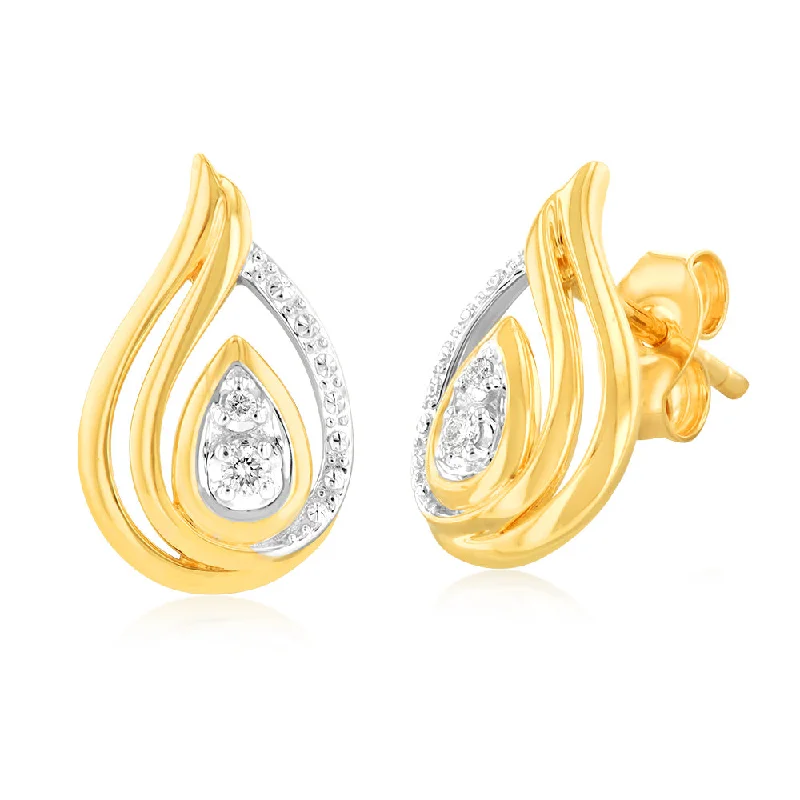 sterling silver earrings for women -Luminesce Lab Grown 9ct Yellow Gold Pear Shaped Stud Earrings With 4 Diamonds