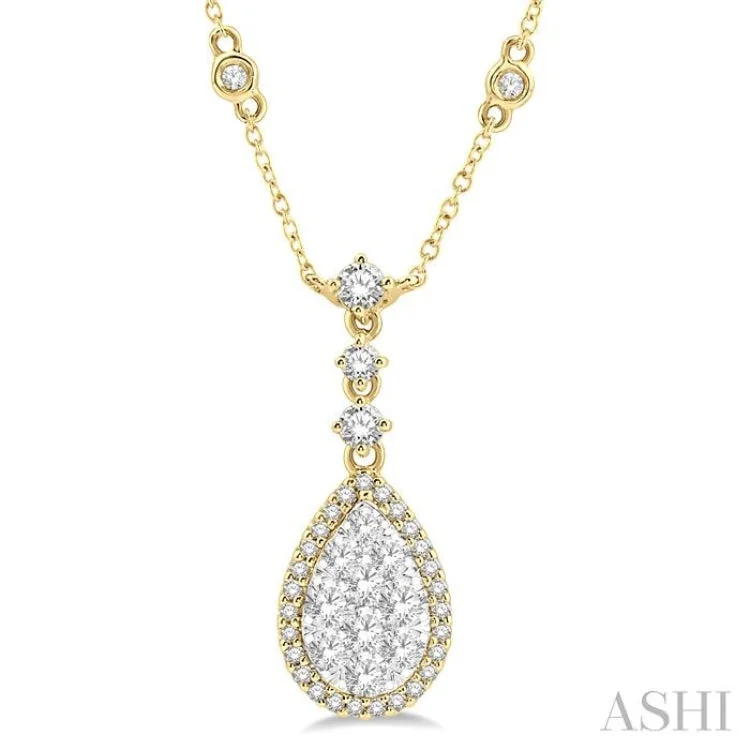 chain necklaces for women -1 Ctw Round Cut Lovebright Diamond Pear Shape Necklace in 14K Yellow and White Gold