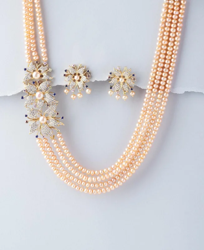 diamond necklaces for women -Gorgeous Pink Pearl Necklace Set