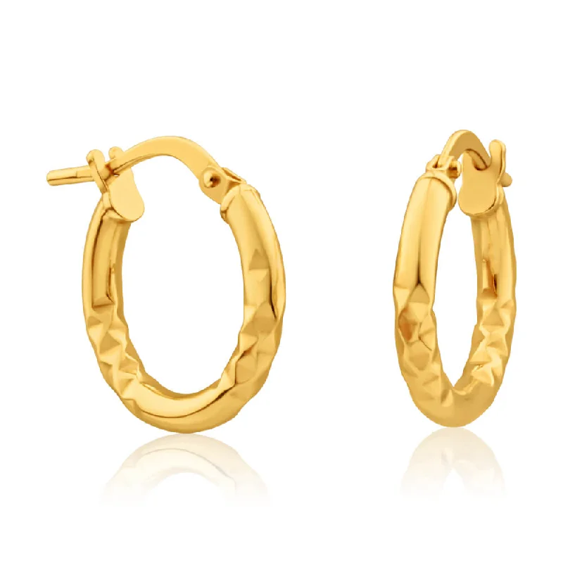 ear crawler earrings for women -9ct Yellow Gold Silver Filled diamond Cut 10mm Hoop Earrings