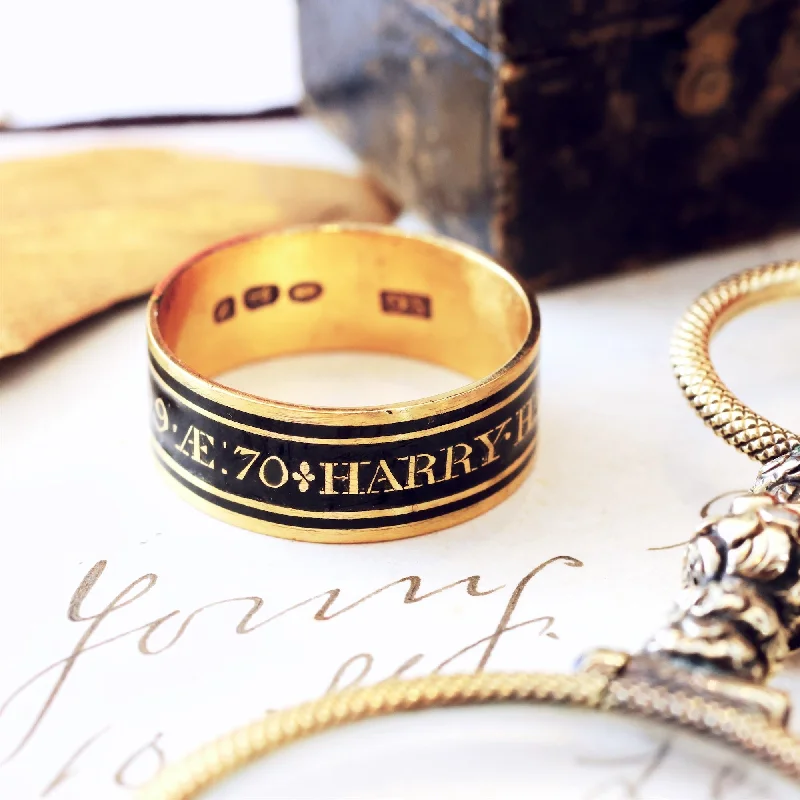 vintage-inspired rings for women -Mourning Ring for Harry Harmood Esq Date 1808