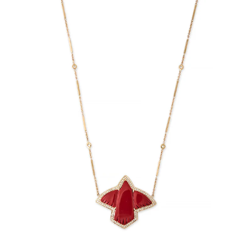 square pendant necklaces for women -PAVE RED JASPER THUNDERBIRD NECKLACE