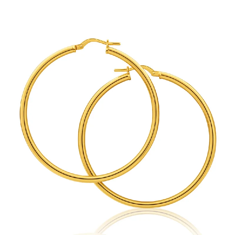 textured earrings for women -9ct Yellow Gold Silver Filled Gypsy 40mm Hoop Earrings