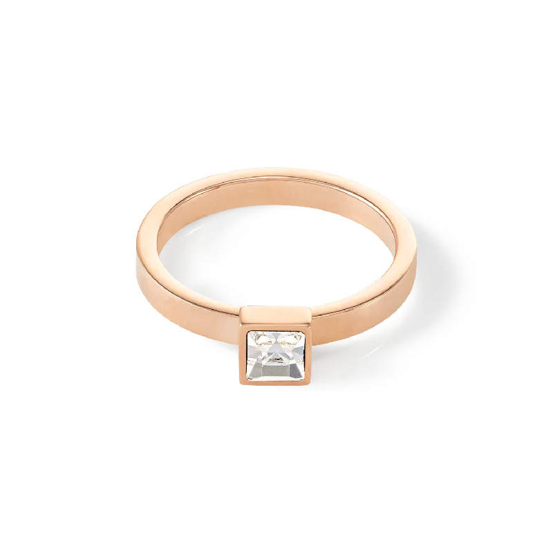 solitaire diamond rings for women -Brilliant Square small ring rose gold crystal