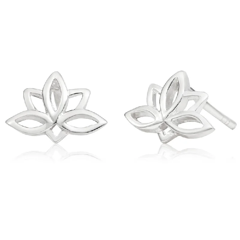 gold earrings for women -Sterling Silver Lotus Stud Earrings