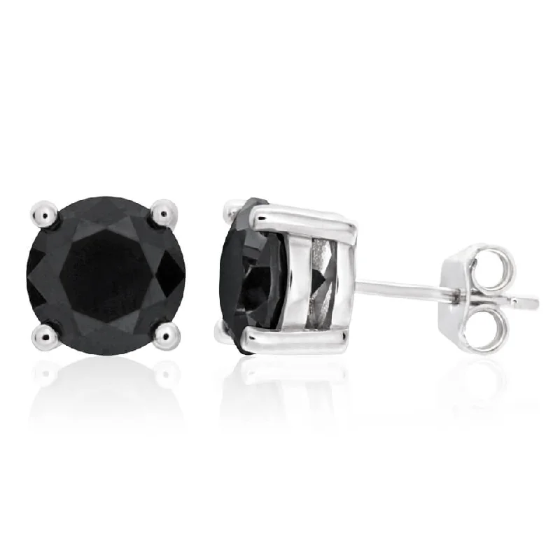 ear crawler earrings for women -Sterling Silver Black Cubic Zirconia Black 8mm Stud Earrings