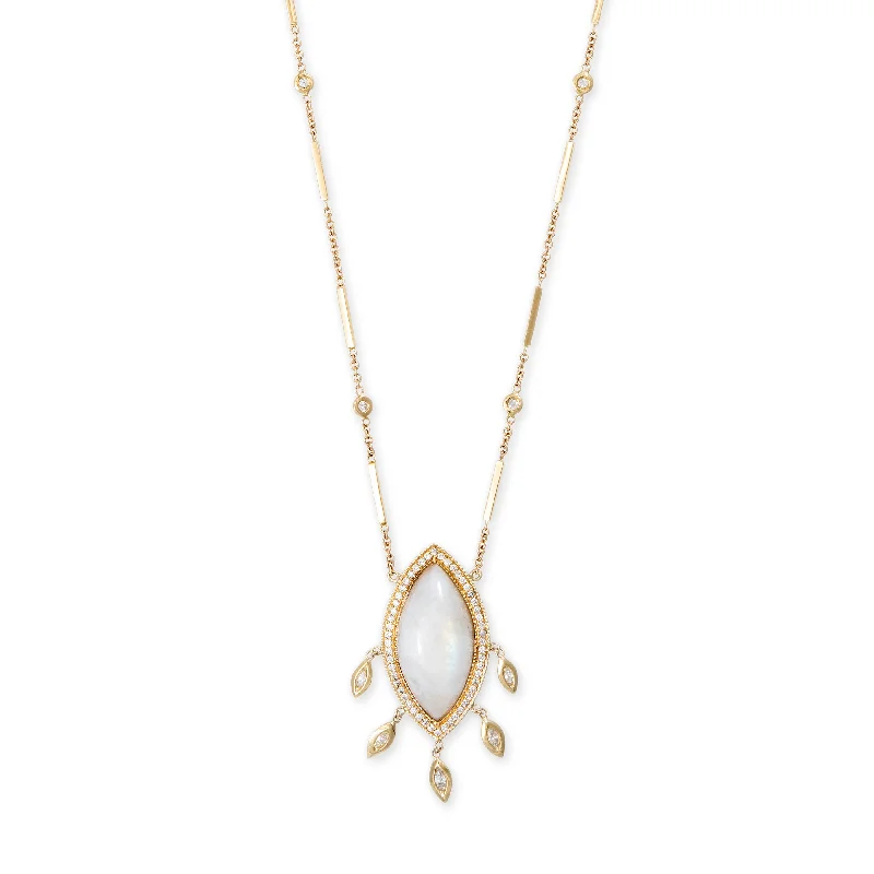 choker necklaces for women -PAVE MOONSTONE MARQUISE + 5 MARQUISE DIAMOND SHAKER SMOOTH BAR NECKLACE