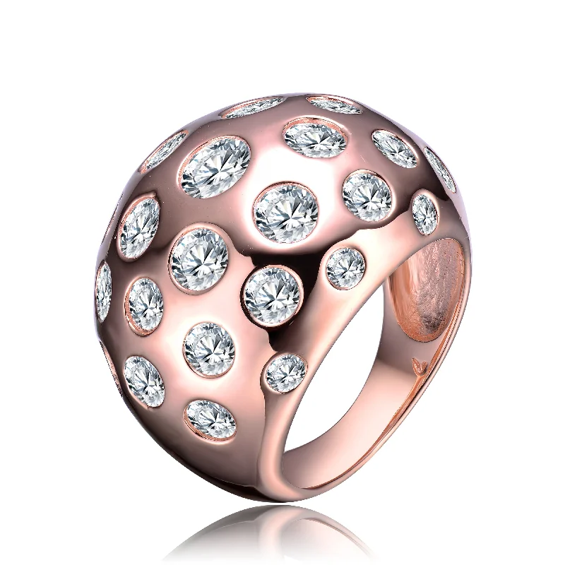 handmade rings for women -CZ Sterling Silver Rose Gold Dome Ring