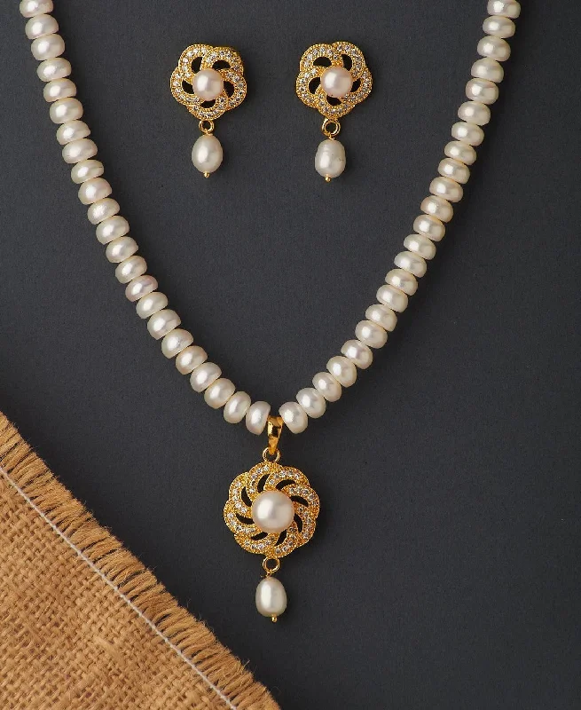 statement necklaces for women -Floral Real Pearl Necklace Set