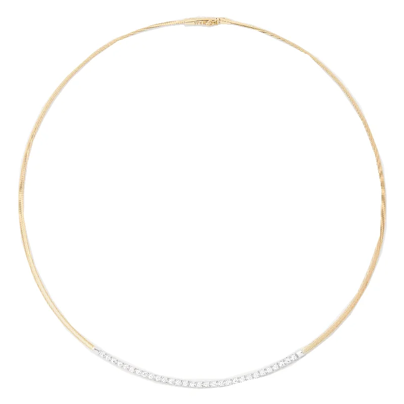 rare gemstone necklaces for women -Marco Bicego 18K Yellow Gold Single Strand Coil Collar with Diamond Bar