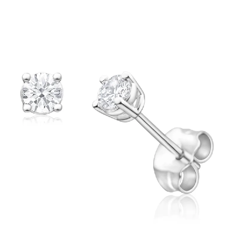 engraved earrings for women -9ct White Gold Diamond Stud Earrings Set With 2 Gorgeous Brilliant Cut Diamonds