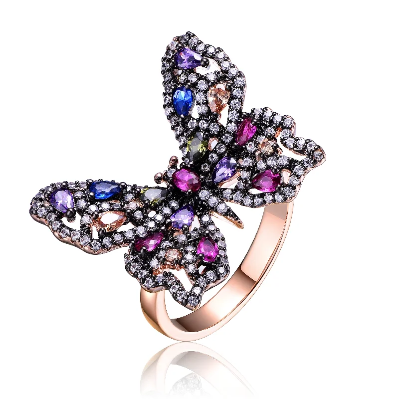 fashion rings for women -Louise Black Butterfly Ring