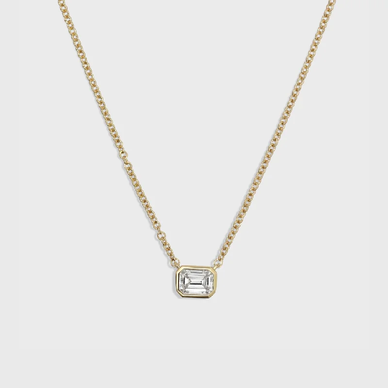 butterfly necklaces for women -Bezel Set Emerald Cut Pendant