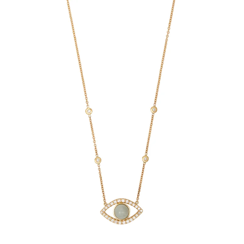 bar necklaces for women -SMALL PAVE AQUAMARINE CENTER OPEN EYE DIAMOND NECKLACE