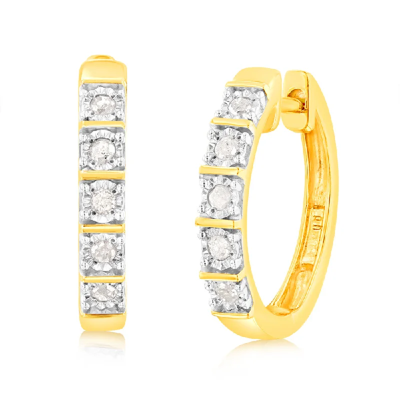 gold earrings for women -Gold Plated Sterling Silver 1/5 Carat Diamond Hoop Earrings