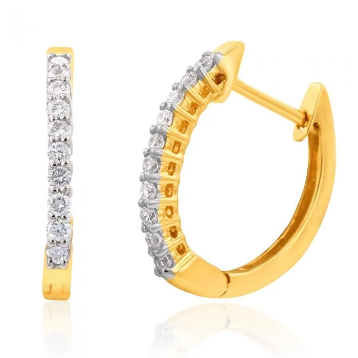 reversible earrings for women -Luminesce Lab Grown 1/4 Carat Diamond Claw Hoop Earrings in 9ct Yellow Gold