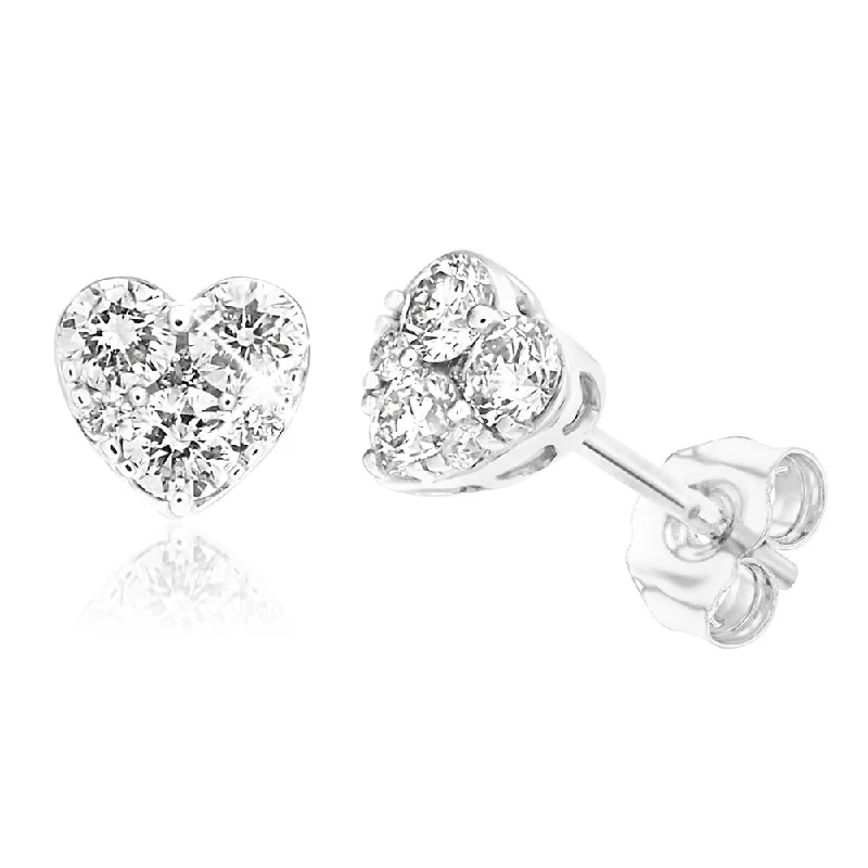 butterfly earrings for women -9ct White Gold Luxurious 1/2 Carat Diamond Heart Stud Earrings