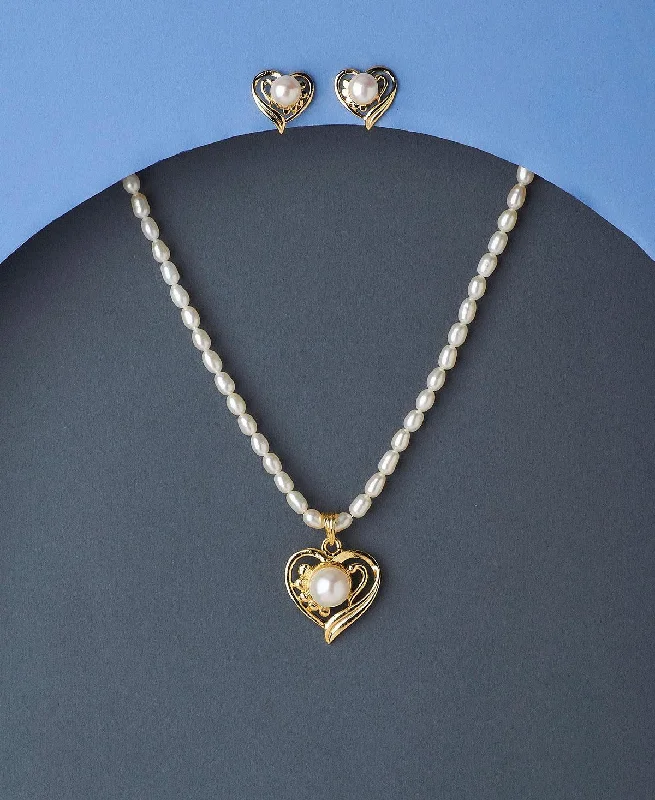 infinity necklaces for women -Heart Shaped Real Pearl Necklace Set