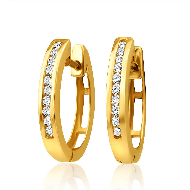 fashion earrings for women -9ct Yellow Gold 1/5 Carat Diamond Hoop Earrings