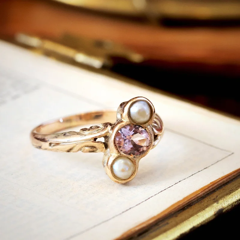 thumb rings for women -Edwardian Pearl and Morganite Dress Ring