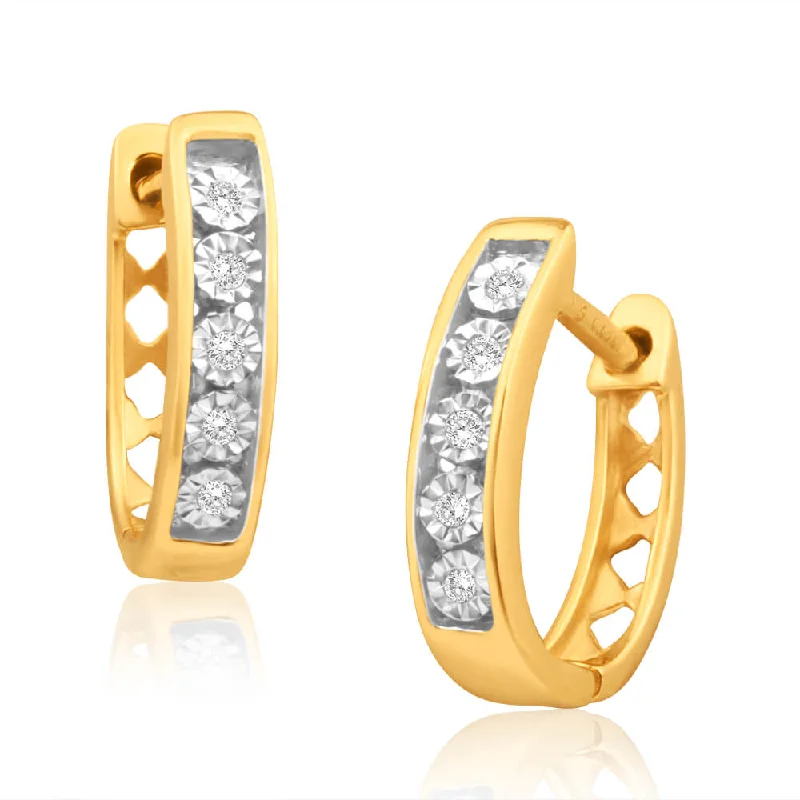 diamond earrings for women -9ct Yellow Gold Sublime Diamond Hoop Earrings