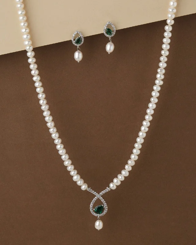 love knot necklaces for women -Lyrical Tear Drop Pearl Necklace Set