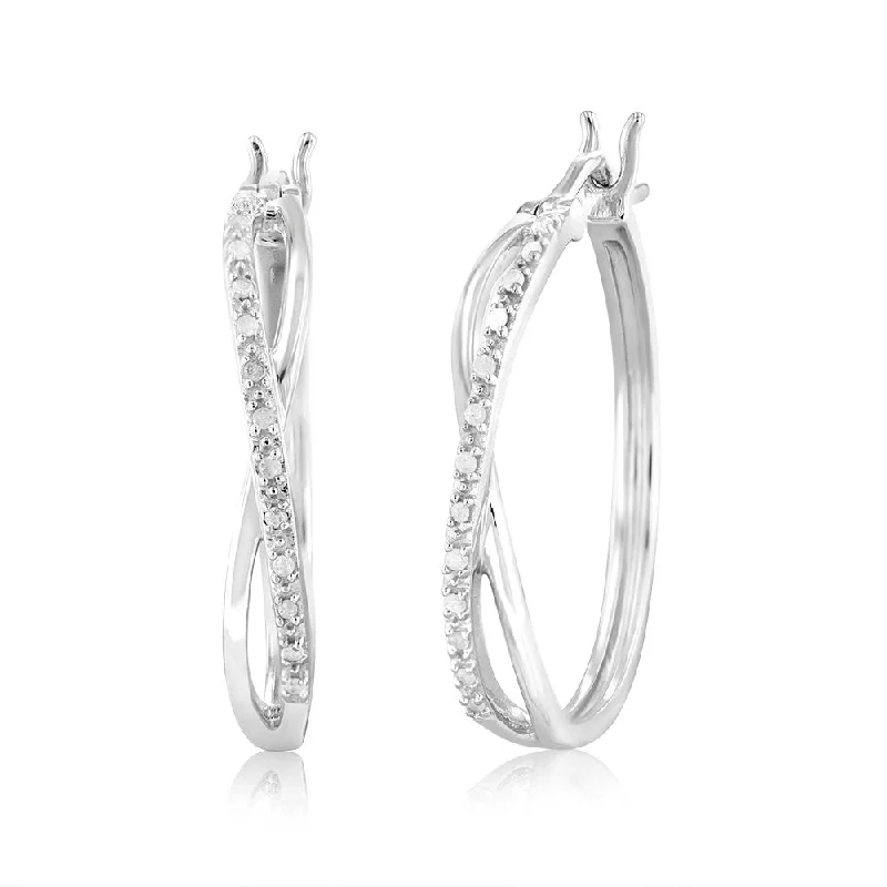 sun earrings for women -1/10 Carat Diamond Crossover Hoop Earrings in Sterling Silver