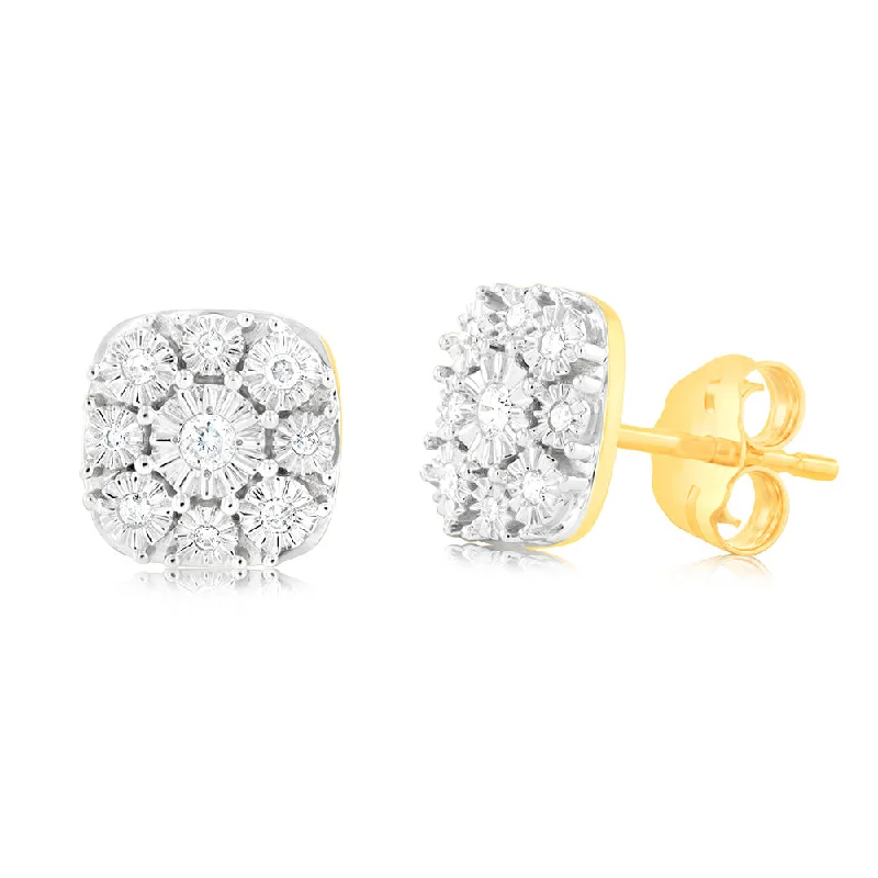 bridal earrings for women -9ct Yellow Gold Diamond Stud Earrings with 18 Brilliant Cut Diamonds