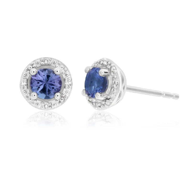 evil eye earrings for women -9ct White Gold 1/2ct Tanzanite and Diamond Stud Earrings