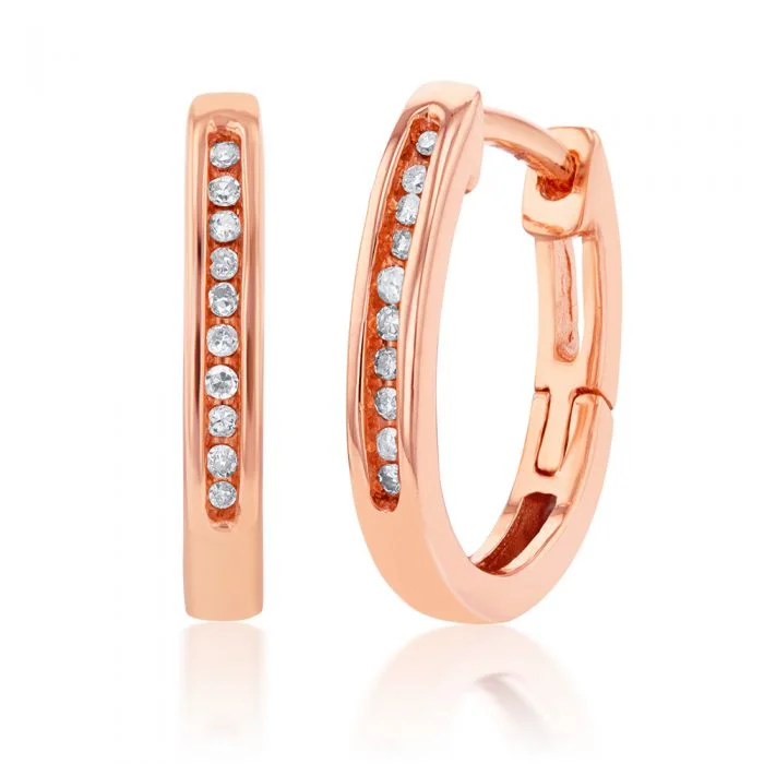 infinity earrings for women -9ct Rose Gold Hoop Earrings with 20 Brilliant Diamonds