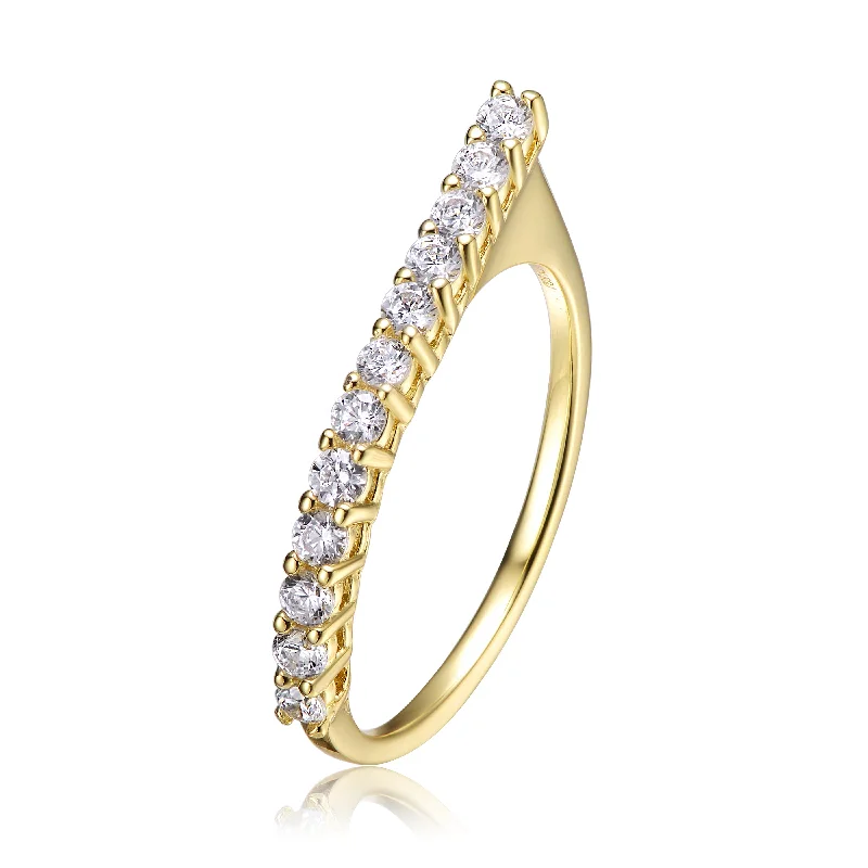 floral rings for women -Sterling Silver 14k Yellow Gold Plated with Cubic Zirconia Waterfall Square Top Stacking Ring