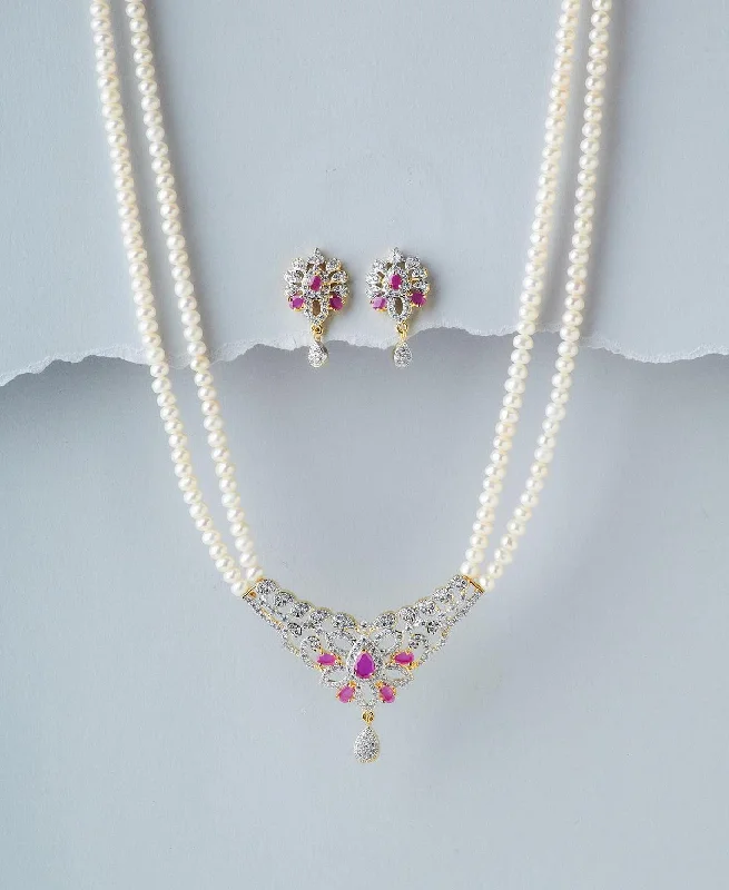 minimalist bar necklaces for women -Floral Real Pearl Necklace Set