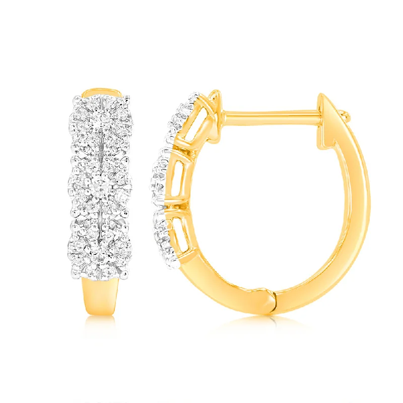 pearl drop earrings for women -9ct Yellow Gold 1/10 Carat Diamond Hoop Earrings set with 54 Round Brilliant Cut Diamonds