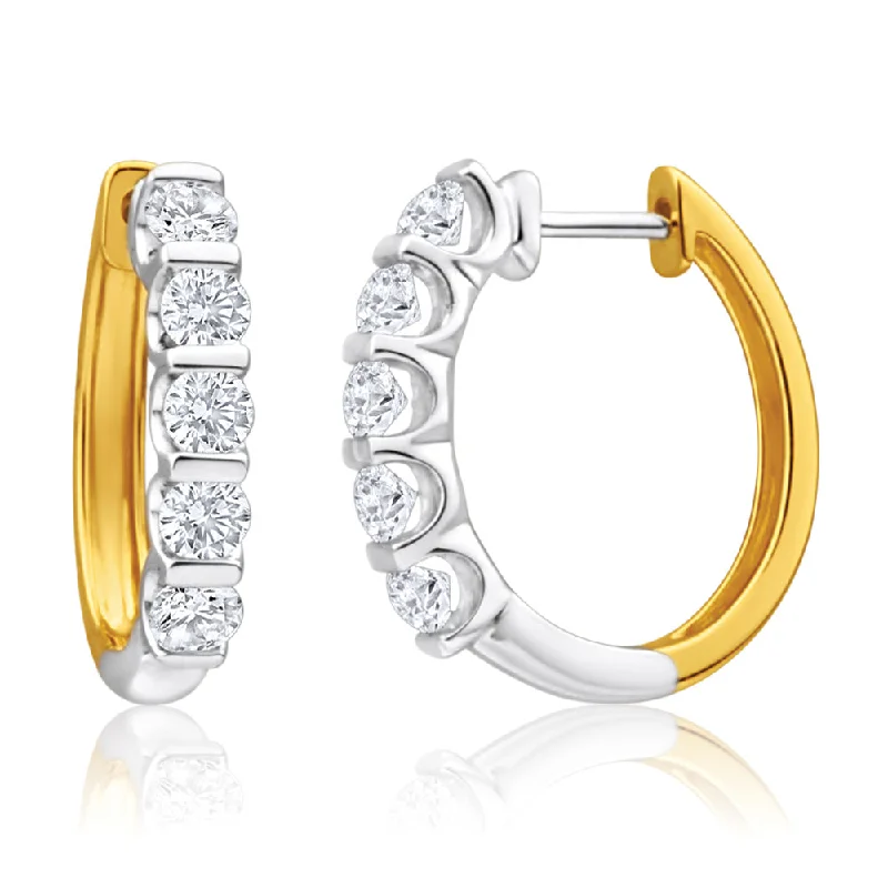 rectangular earrings for women -9ct Yellow & White Gold 1 Carat Diamond Hoop Earrings