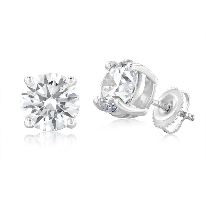 small stud earrings for women -Luminesce Lab Grown 4 Carat Solitaire Diamond Stud Earrings in 14ct White Gold