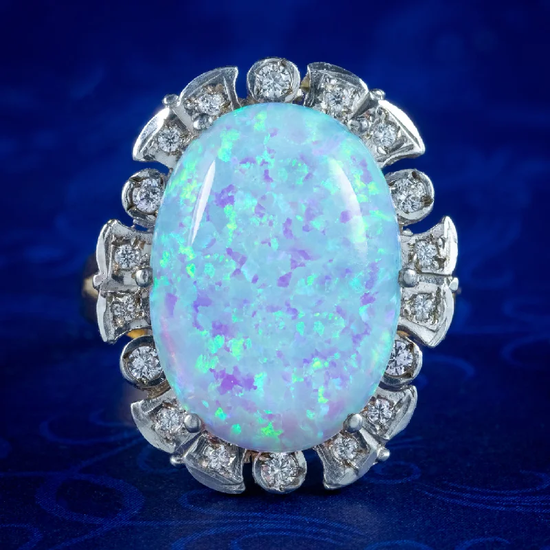 dainty gold rings for women -Edwardian Style Opal CZ Cocktail Ring