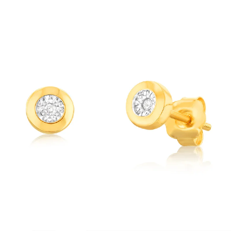 freshwater pearl earrings for women -9ct Yellow Gold Diamond Disc Stud Earrings