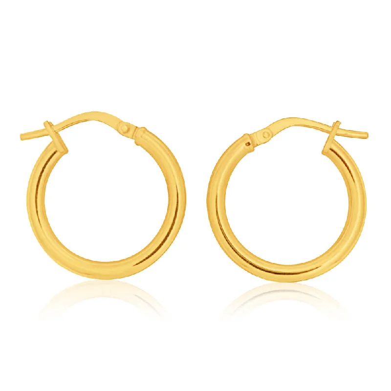 rose quartz earrings for women -9ct Yellow Gold Silver Filled plain 15mm Hoop Earrings