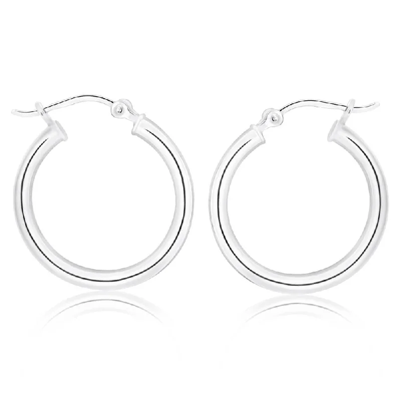 drop earrings for women -Sterling Silver 19mm Plain Hoop Earrings