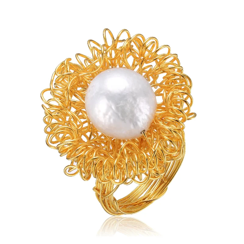 adjustable rings for women -Brigitte Golden Nest Pearl Ring