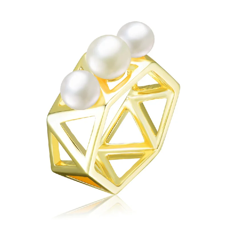 engagement rings for women -Delphine Three Pearl Triangle Golden Geometric Ring