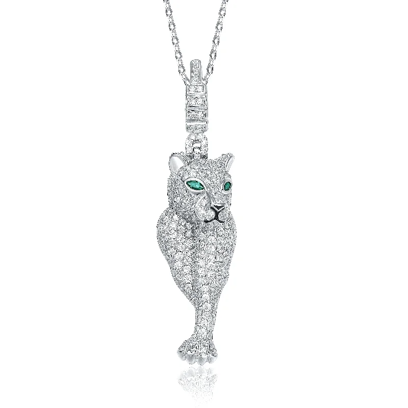 layered pearl necklaces for women -La Scène Emerald Cheetah Pendant