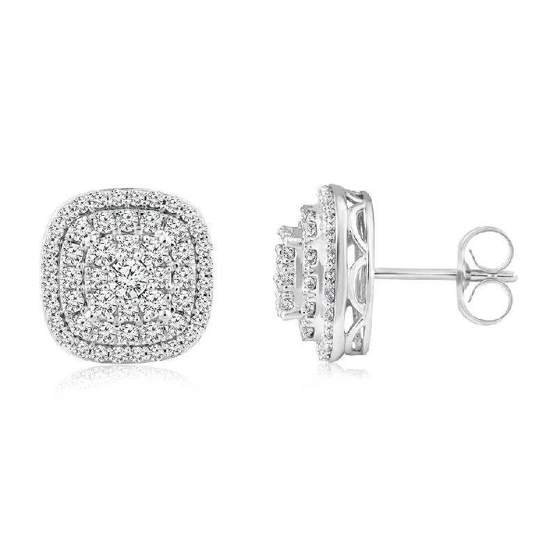 cubic zirconia earrings for women -Luminesce Lab Grown 10ct White Gold 1 Carat Diamond Stud Earrings