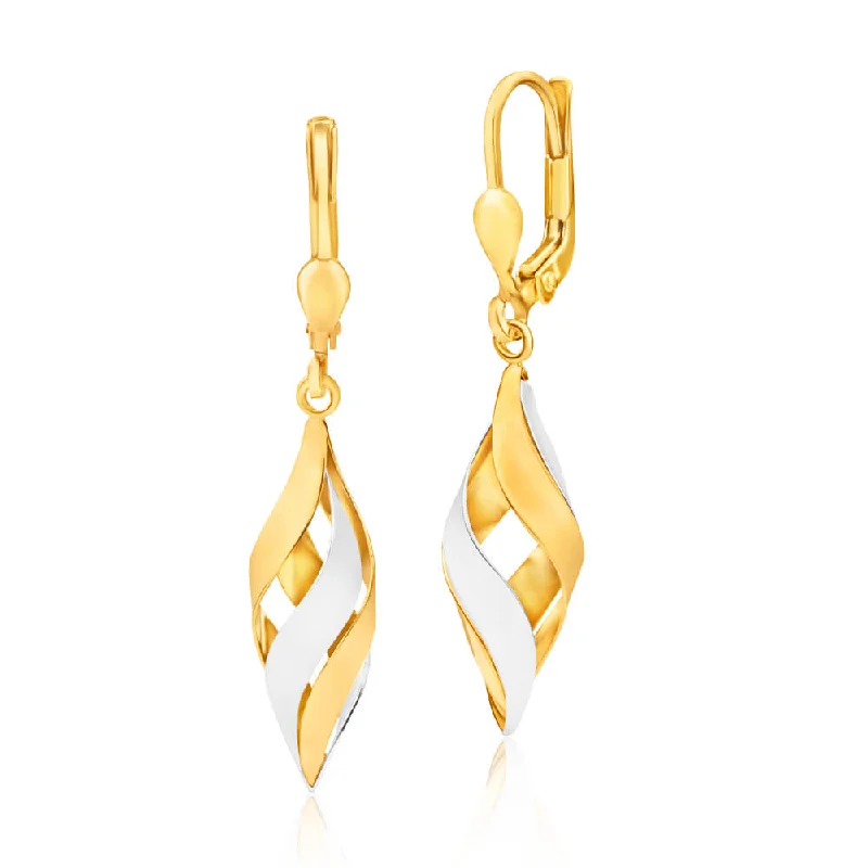 evil eye earrings for women -9ct Yellow Gold Silver Filled Two Tone Finish Twist Cage Drop Earrings