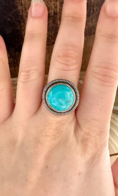 hypoallergenic rings for women -PACIFIC OCEAN Turquoise and Sterling Silver and Ring • Size 7 1/2