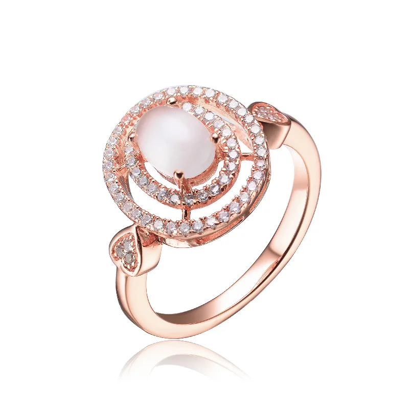 open-ended rings for women -Sterling Silver White Cubic Zirconia Rose Plating Clear Pearl Ring