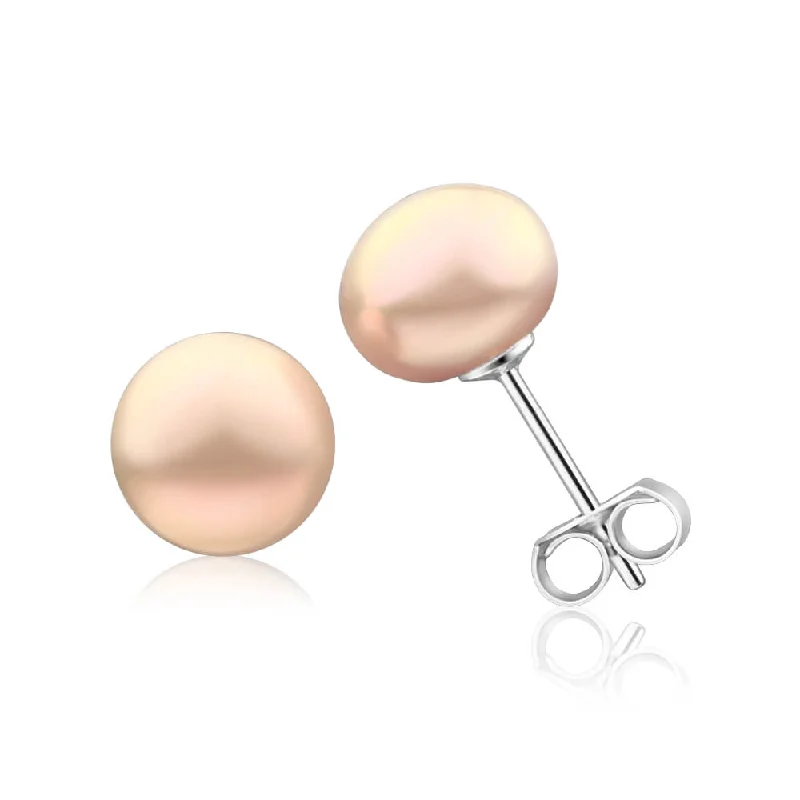 sun and moon earrings for women -Sterling Silver Light Pink Freshwater Pearl Stud Earrings