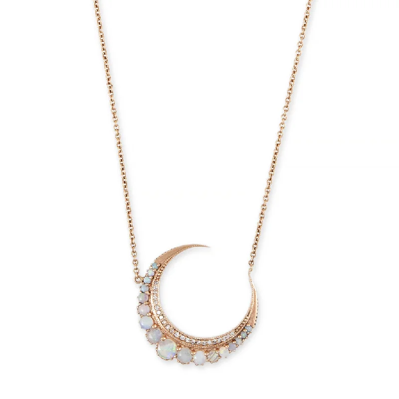 druzy necklaces for women -LARGE GRADUATED OPAL CRESCENT MOON NECKLACE